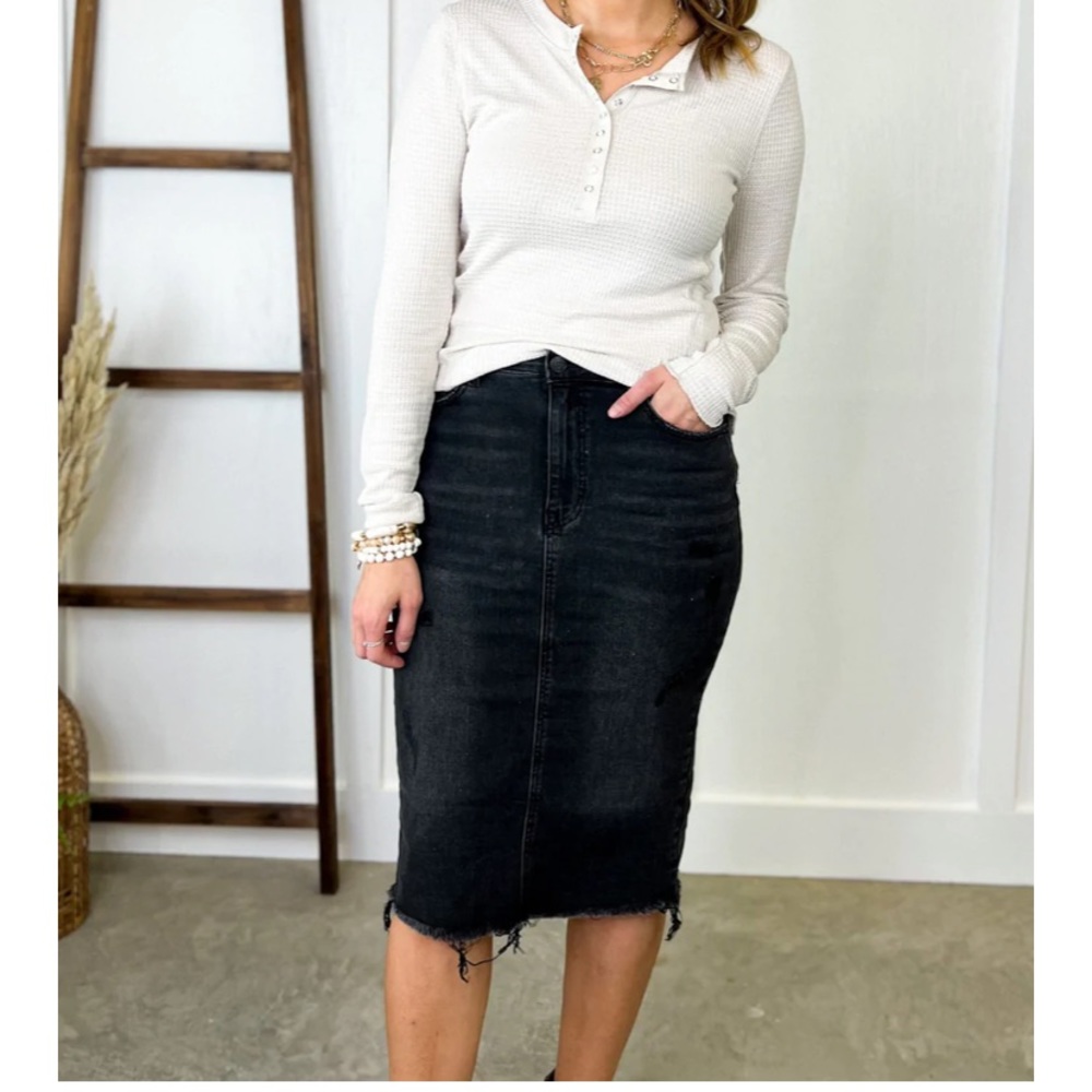 Black denim skirt